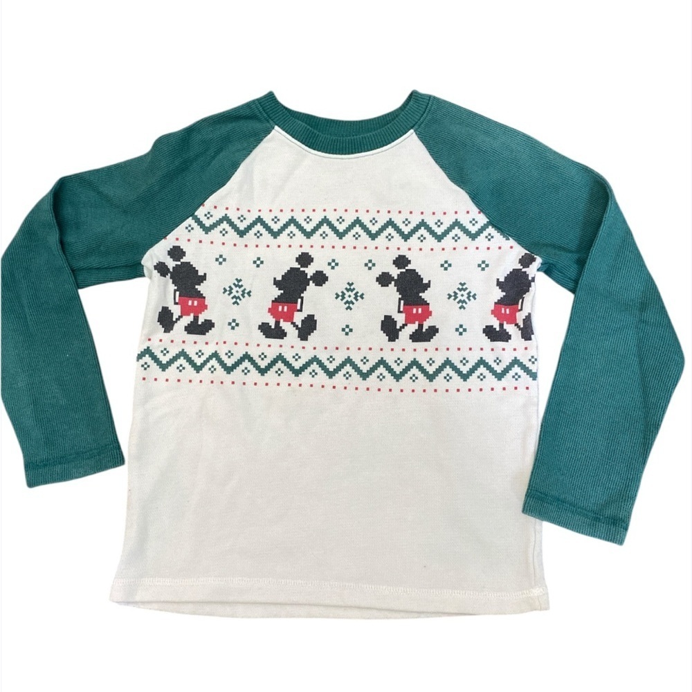 Disney  Christmas Teal and White Mickey Long Sleeve sweatshirt size 6